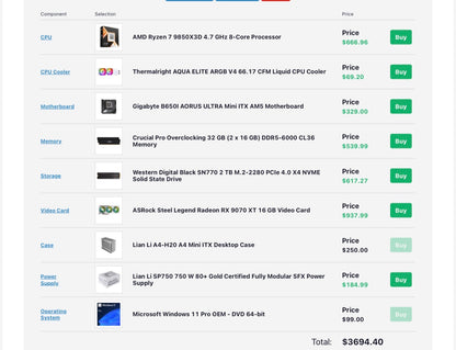 ITX Ultimate Tiny Gaming PC – 9850X3D + 9070 XT • Liquid Cooled