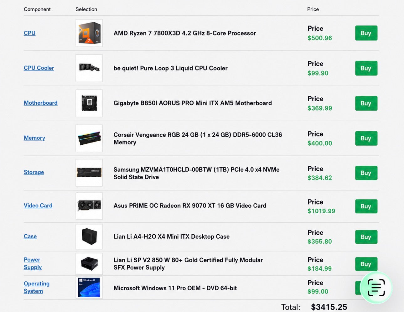 Mini ITX Gaming PC – Ryzen 7 7800X3D + RX 9070 XT (PCIe 5.0 Riser Cable)