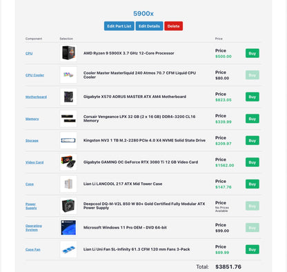 Gaming PC Ryzen 9 5900X + RTX 3080 Ti 12GB