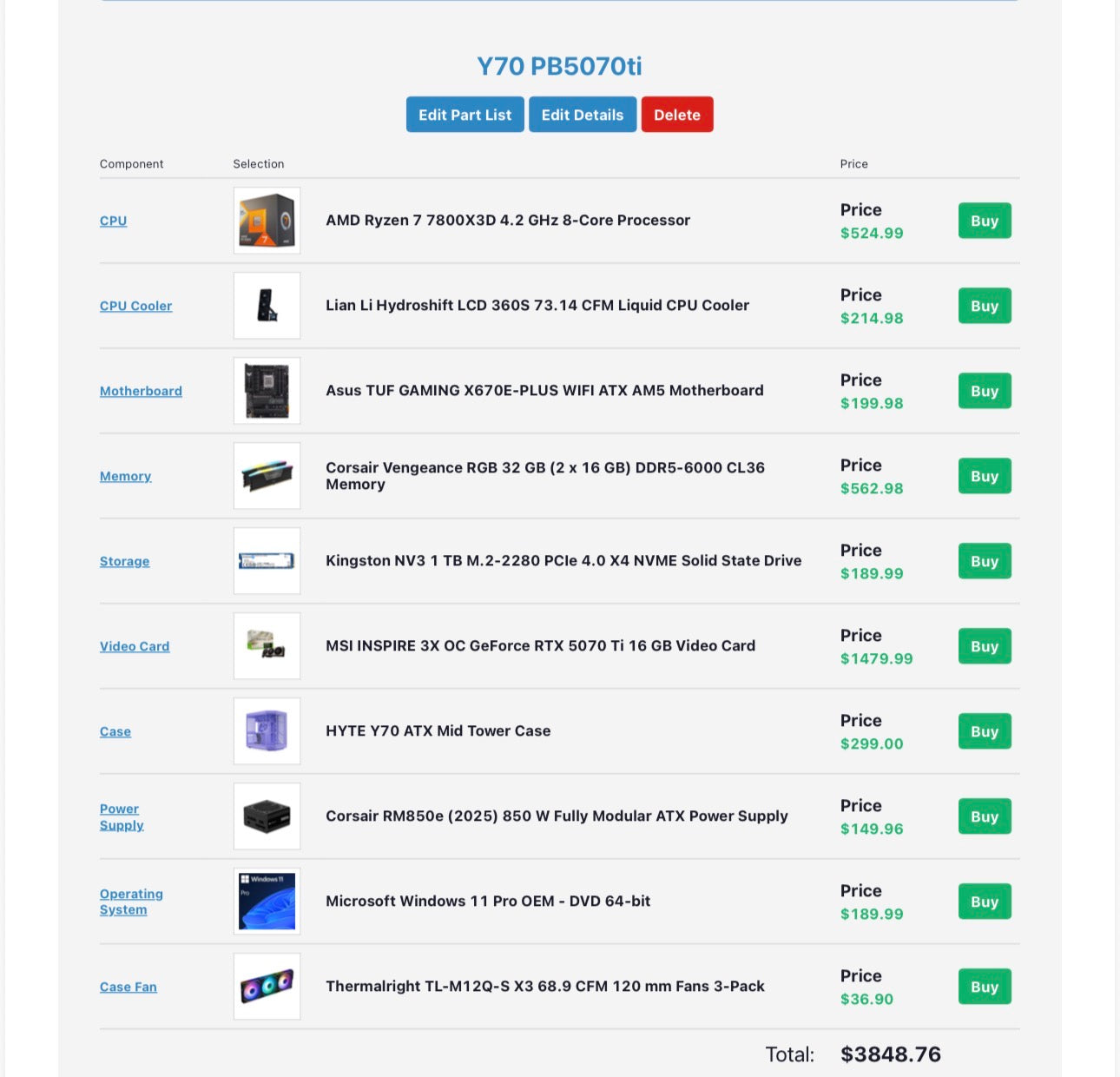 Gaming PC Y70 7800X3D + RTX 5070 Ti Beast