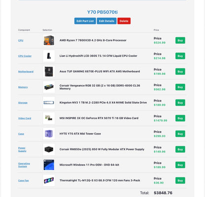 Gaming PC Y70 7800X3D + RTX 5070 Ti Beast