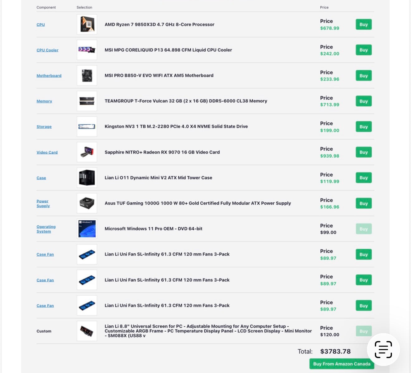 Gaming PC VALUE BUILD — Ryzen 7 9850X3D + RX 9070 16GB