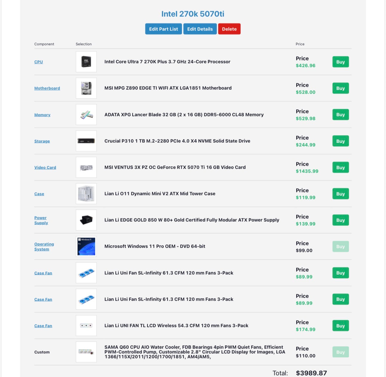 Gaming PC  RTX 5070 Ti 16GB  | Intel Core Ultra 7  270k | 32GB DDR5